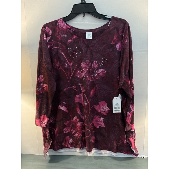 Time and Tru Tops - Time & True Floral Sharkbite Tunic Top Women L 12-14 3/4 Sleeve NWT